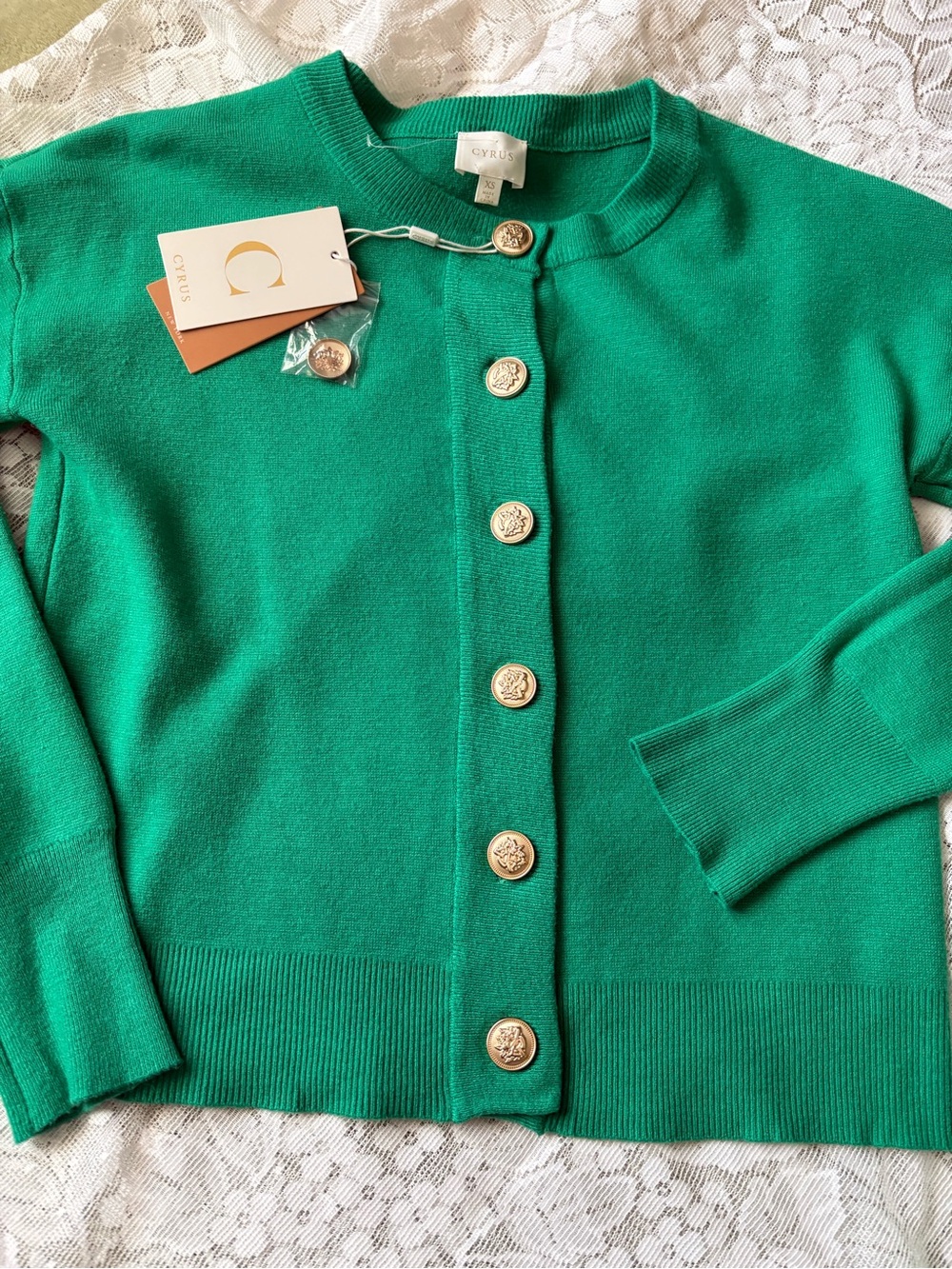 Cyrus Emerald Green Cardigan with Gold-Tone Buttons